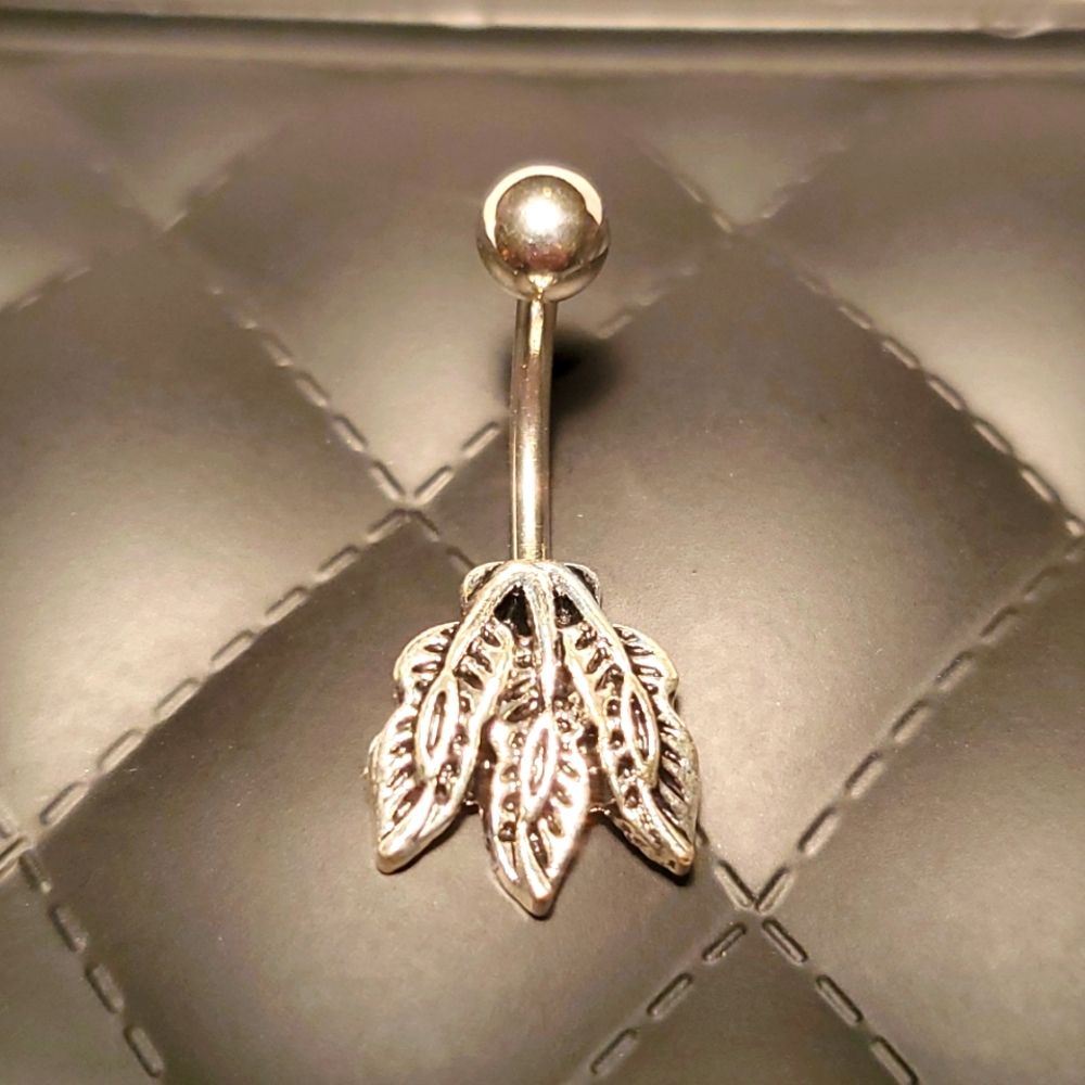 Belly button ring stainless steel feather / leaf design New!